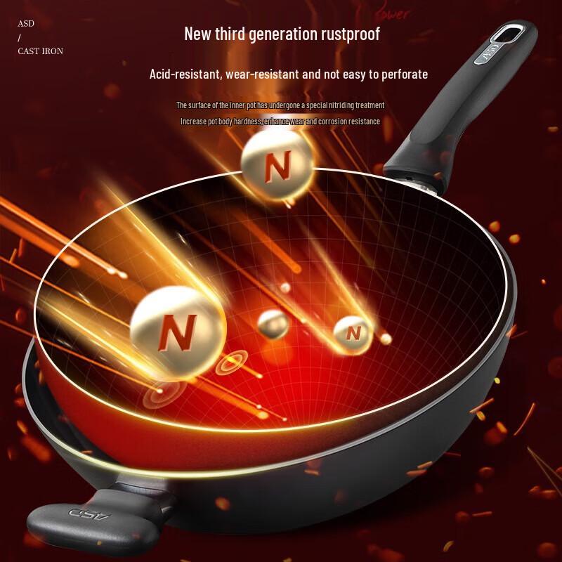 Aishida 3rd Gen 34cm Flat Bottom Cast Iron Wok