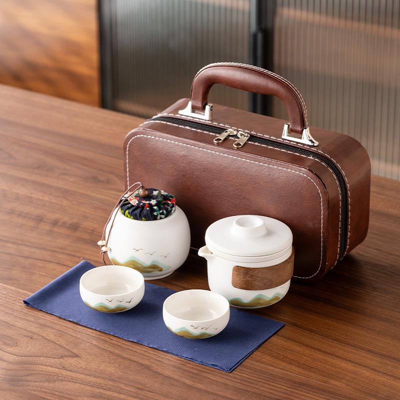 Hand-painted New Chinese High-end Gift Tea Set, One Pot and Four Cups Set, Light Luxury Gift Box, and the Whole Set of Gifts.