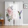 Sheer Hummingbird Pink Flower White Tulle Curtains Living Room Bedroom Decoration Transparent Chiffon Voile Window Curtain Polyester Washable Sitting