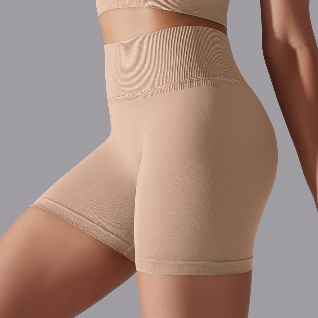 Seamless Solid-color High-waisted Hip-lifting Tight High-elastic Yoga Shorts For Sports, Running, And Fitness, Women's Three-quarter Length Pants