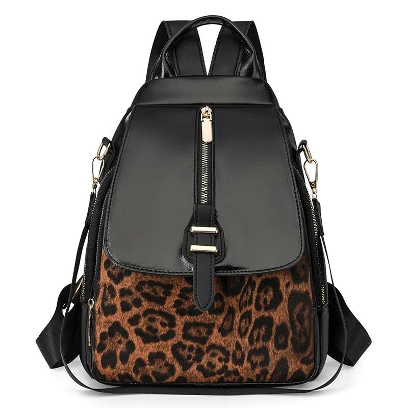 Hot Trendy Leopard PU Zipper Spring Fashion Retro Backpacks 2026 High Quality Personality Designer Style School Bags for Women