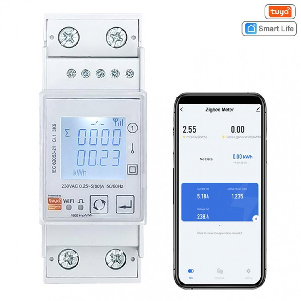 Tuya ZIGBEE Bidirectional Energy Meter Single Phase 80A kWh