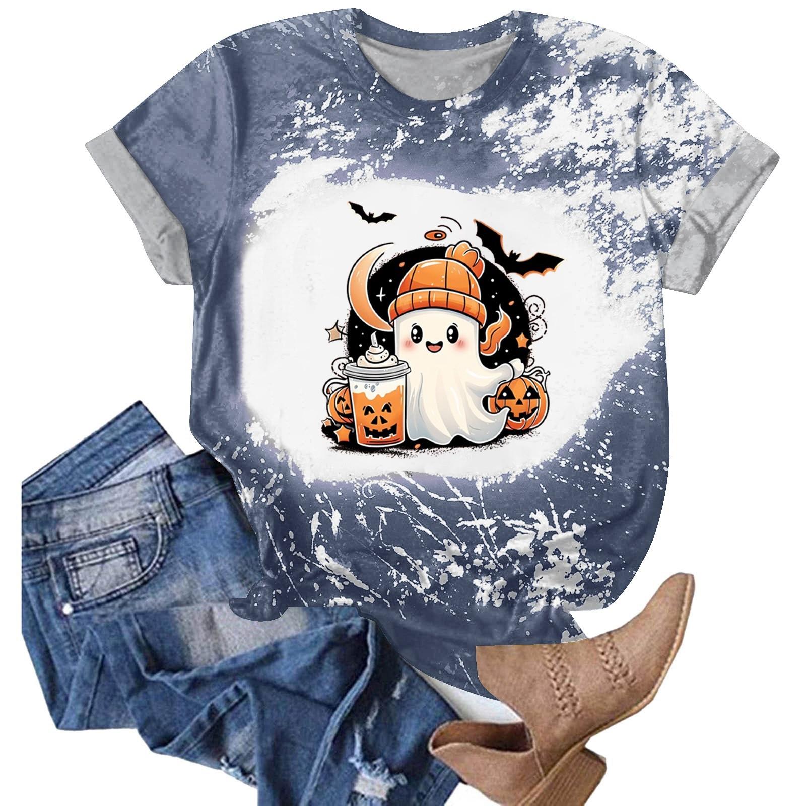 

Halloween Shirts for Women Cute Shirt Fall Tshirt Gradient Graphic Tees Casual Short Sleeve Tops M синій