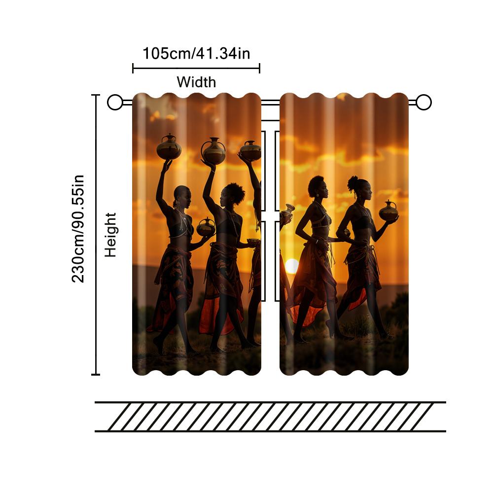 2 Pcs, Filtering Curtains (excluding Rods, Non-movable, Without Batteries) African Tribal Woman for Use In Bedrooms and Living