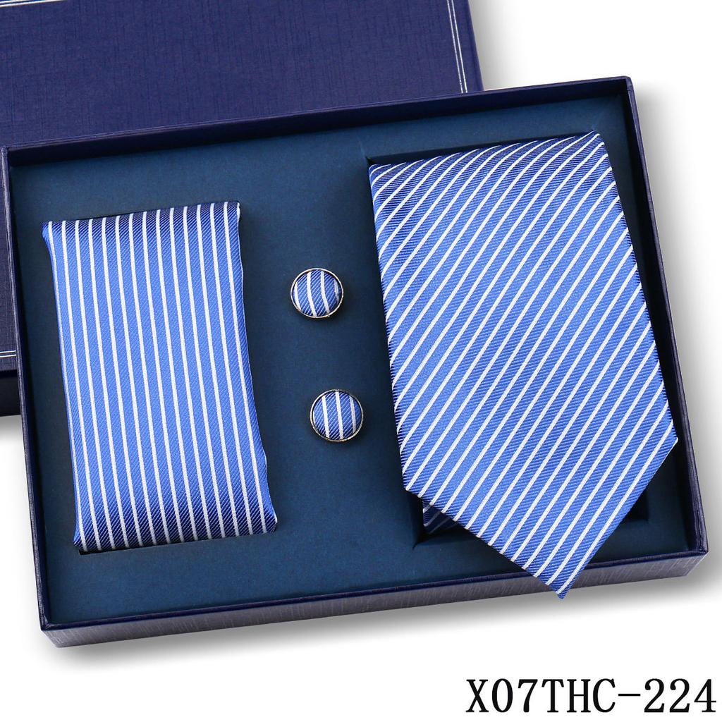 Tie Square Cufflinks 3-Piece Suit Retro Striped Hand Tie High-End Gift Box Set