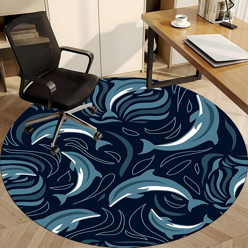 1PCDolphin Ocean Office Round Area Rug, Mat Suitable For Office, Under Office Chairs Bedroom Living Room Home Decor, Room Deco