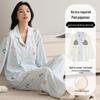 Women's Pure Cotton Pajama Set with Chest Pad, Long Sleeve Cardigan, and Lapel - Spring/Autumn 2025 Style.