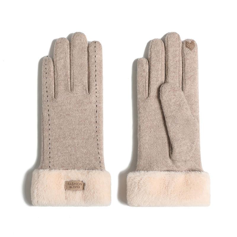 

Зимние женские теплые кашемировые варежки с сенсорным экраном, двойные толстые плюшевые наручные женские перчатки для вождения