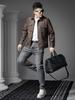 European Station 2025 Autumn New Style Men's Leather Jacket with Turn-Down Collar, Stylish Biker Jacket, Trendy Casual Leather Coat for Men