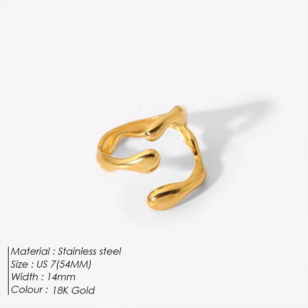 Korean Style 18K Gold Stainless Steel Adjustable Wave Ring for Women