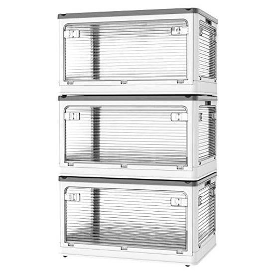 Rakukatsu Storage Box Folding Case Lid Clothing 5-Sided Opening Stackable Width 51.5Depth 36Height 30cm (L3 pieces White)