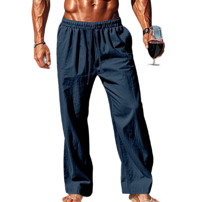 Cotton and Linen Spot Large Size Men's Pants Breathable and Sweat-absorbing Solid Color Trousers Basic Casual Wide-leg Trousers