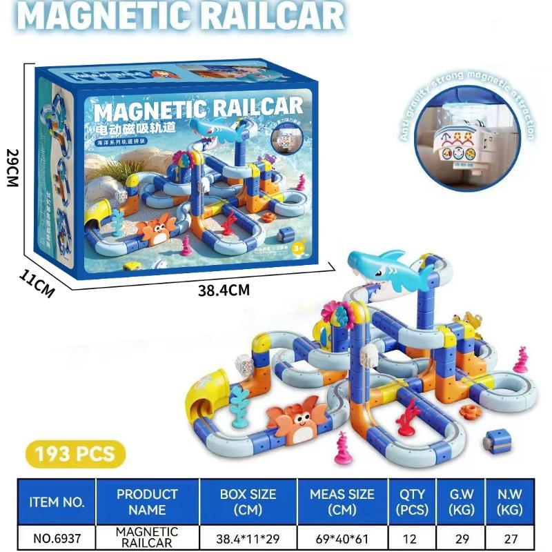 New Ocean Series Electric Magnetic Suction High-Speed Railway Track Cube Diy Non-Remote Rail Car Educational Toys Surprise Gifts