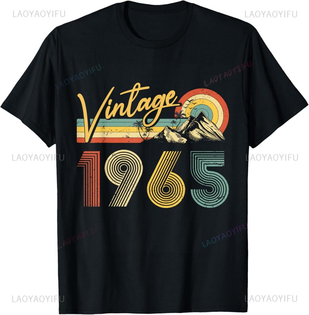 Vintage 1965 Funny 60th Birthday Gifts 60 Years Old Retro T-Shirt Casual Mens Clothing Graphic T Shirts Camisas Streetwear
