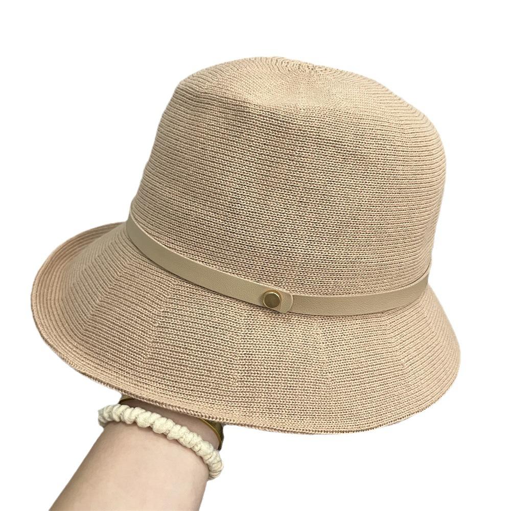 Hat Women's Spring and Autumn Sunscreen Sun Hat Elegant Fashion Leather Buckle Small Warped Edge Top Hat Showing Face Small Bucket Hat Basin Hat Tide