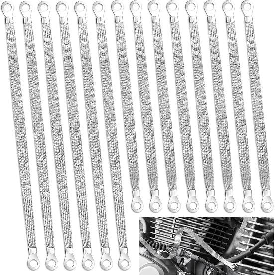 14Pcs Ground Straps, 10/12 Inch Engine Universal Automotive Ground Strap Kit Braided Copper Ground Straps Automotive Ground Strap Wire Ground Strap
