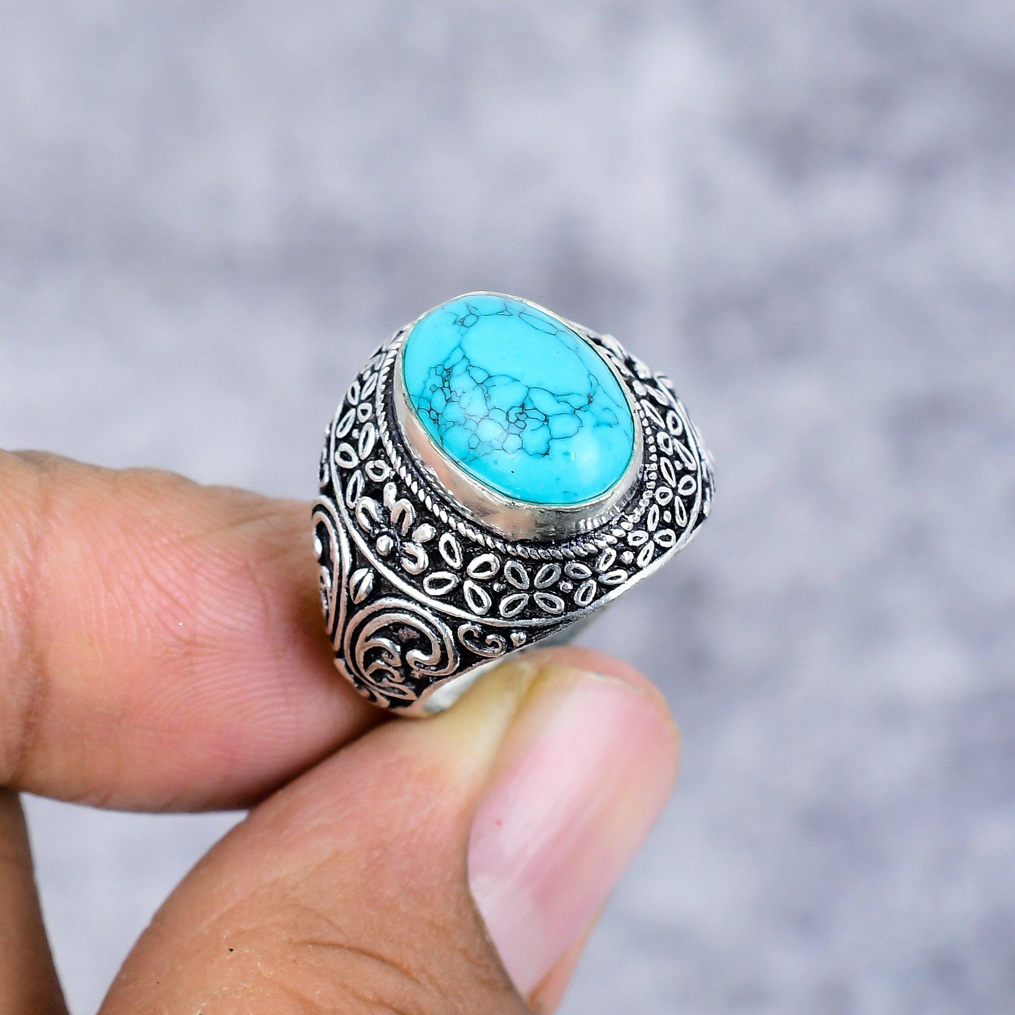 

Santa Rosa Turquoise Gemstone 925 Sterling Silver Jewelry Ring Size 7.5 M-2672