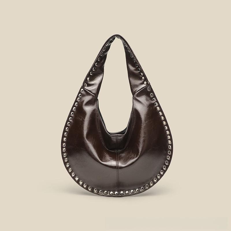 2026 Fashion Women's Bag Single Shoulder Slant Hanging Rivet Crescent Underarm Casual Tote Handbag