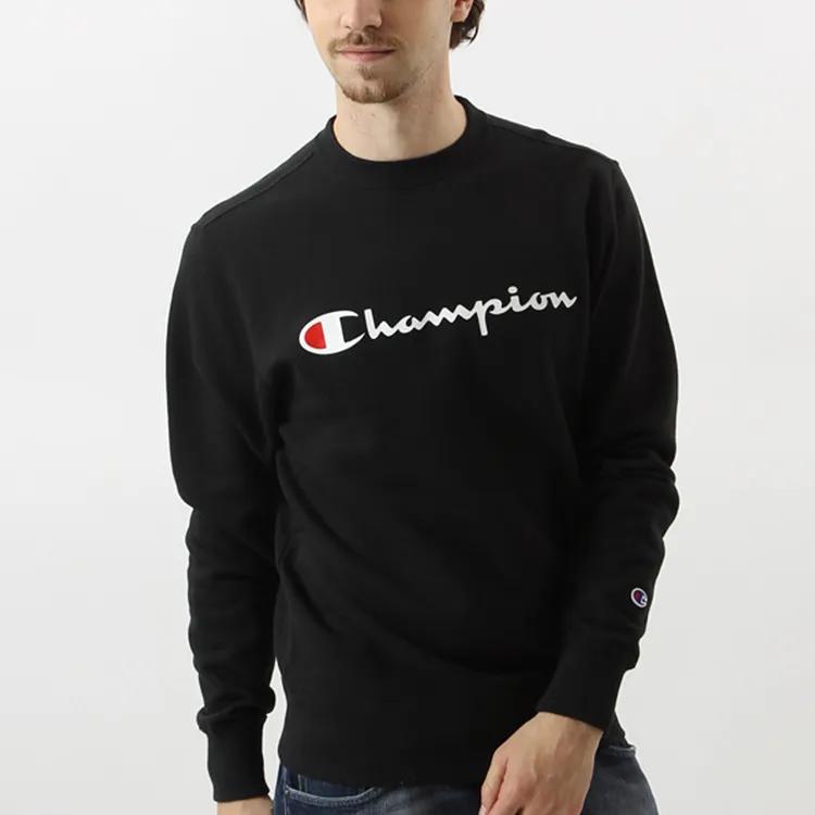 Champion Script Logo Fleece Lined Pullover Crew Neck Sweatshirt Japan Version Unisex Black (Unisex) Sweatshirts