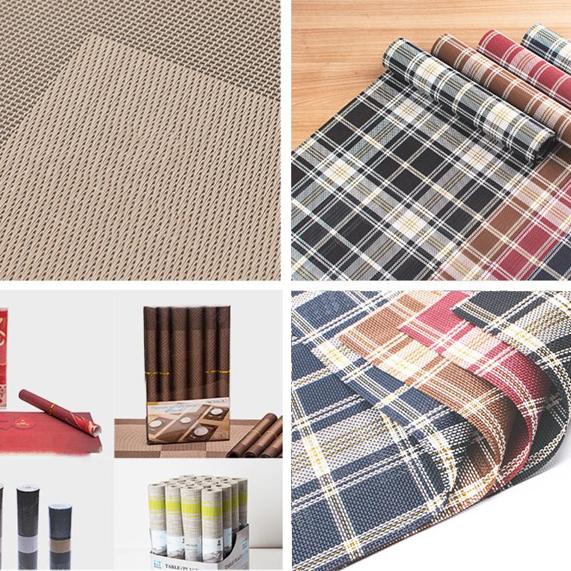 Practical Red Plaid Placemat Restaurant Washable PVC Durable Dining Table Weave Mats Frame Teslin Disc Bowl Coaster Non-slip Pad