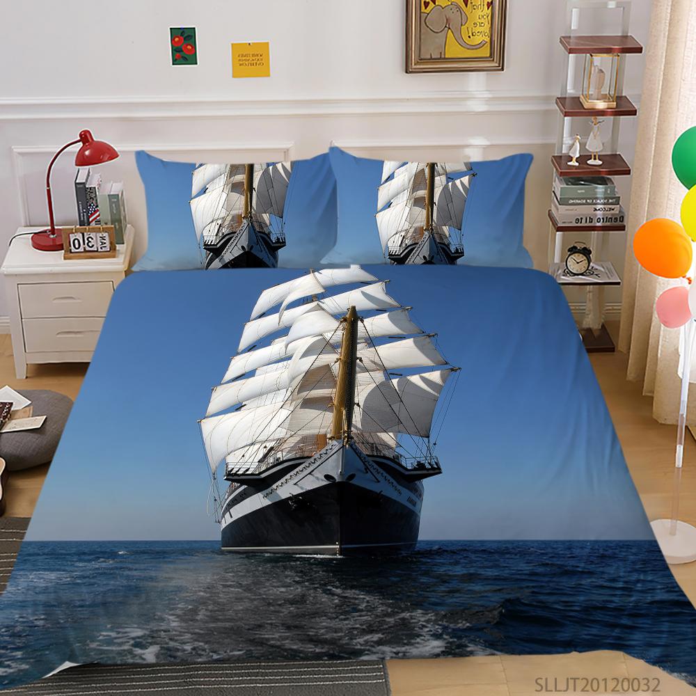 3D Deluxe sada ložního prádla Povlak na přikrývku a povlak na polštář se vzorem vozidla 2 nebo 3 kusy na loď nebo na kolo Potištěné v plné velikosti, pratelné a pohodlné povlečení