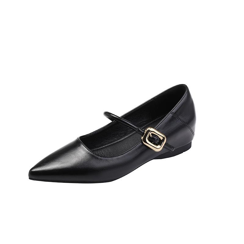 Spot~ French temperament single shoes women's new spring 2025 one-word with shallow mouth and pointed inner height increase Mary Jane shoes