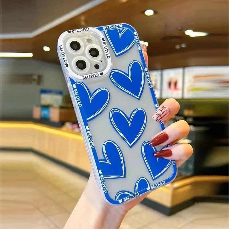 

Cute Pink Love Heart Phone Case For iPhone 11 12 13 14 15 Pro Max Mini XR XS X 7 8 14 Plus Fashion Transparent Soft Back Cover iPhone 12 Mini