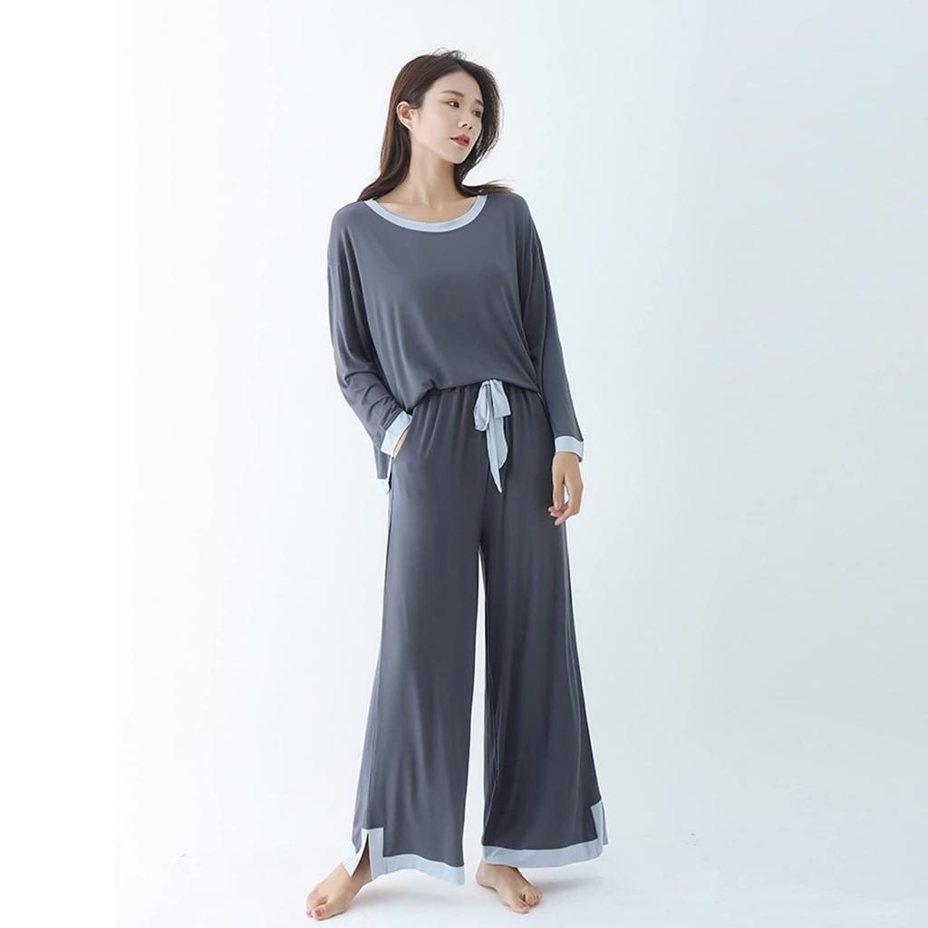 Kyonuza Long Sleeve Loose Fit Rayon Pajamas Solid Perfect for and All Size L Women's Set, Color, Elegant, Cute, Simple, Skin-Friendly, Breathable,