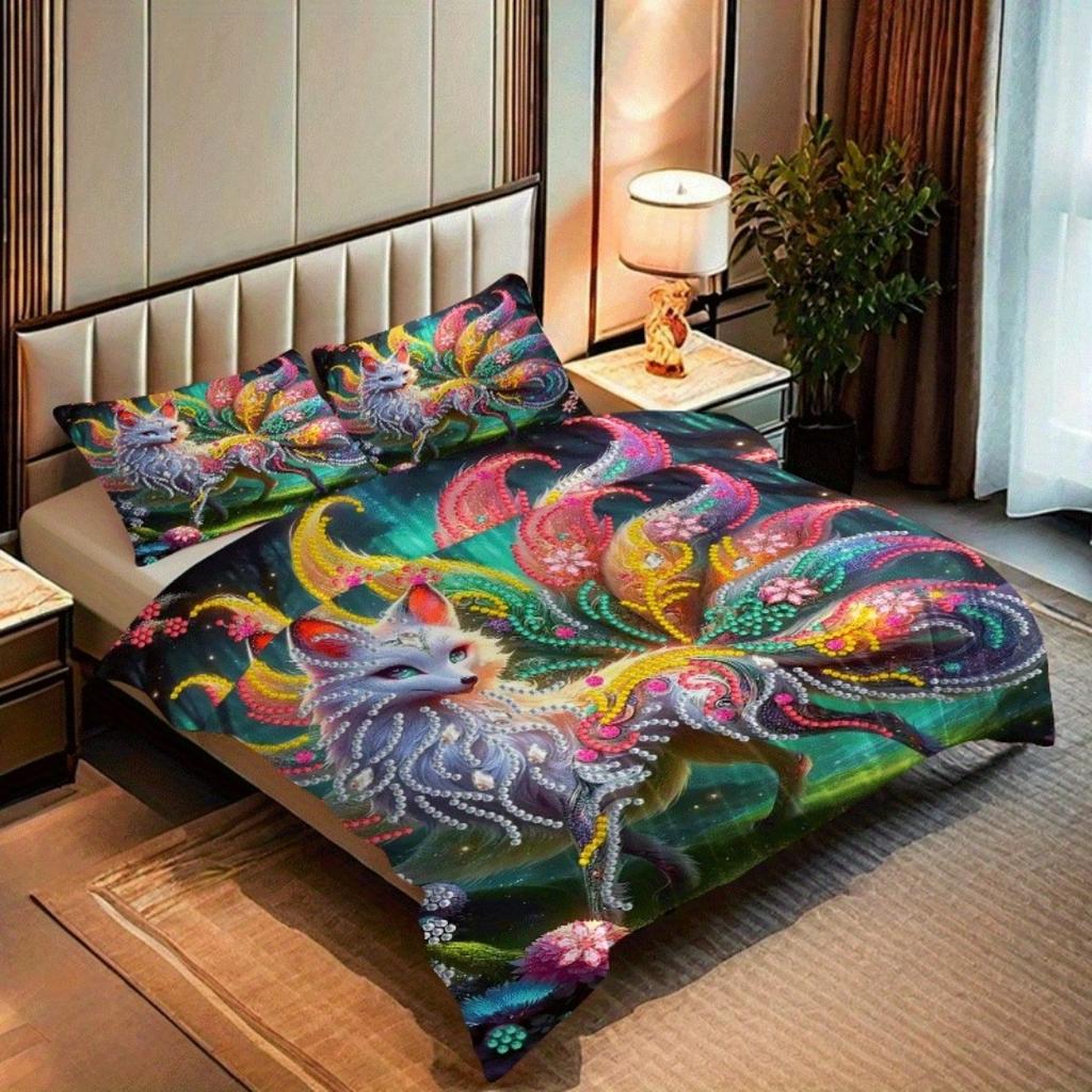 2/3pcs Nine-tailed Fox Fairy Printed Quilt Cover Set HD Digital Printed Quilt Cover Set Contains Quilt Cover and Pillowcase -
