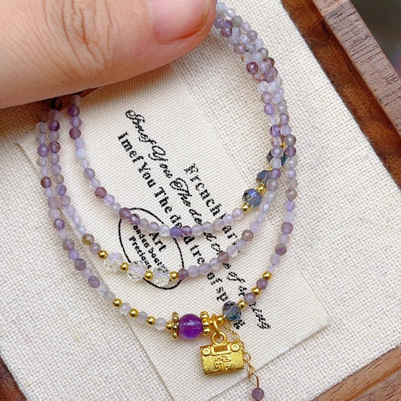 Purple Titanium Ghost Faceted Long Life Lock Triple Circle Bracelet Necklace Adjustable Bracelet Bracelet