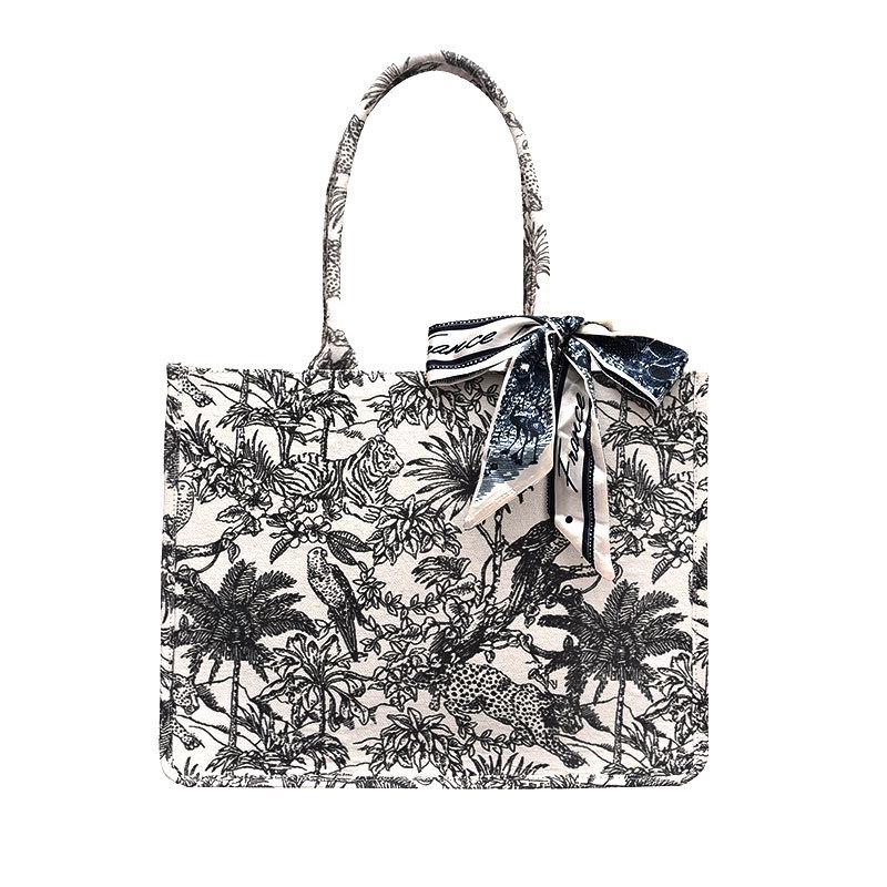 2023 Women's Large Capacity Embroidery Tote Bag – Cotton Linen Canvas Shoulder Handbag