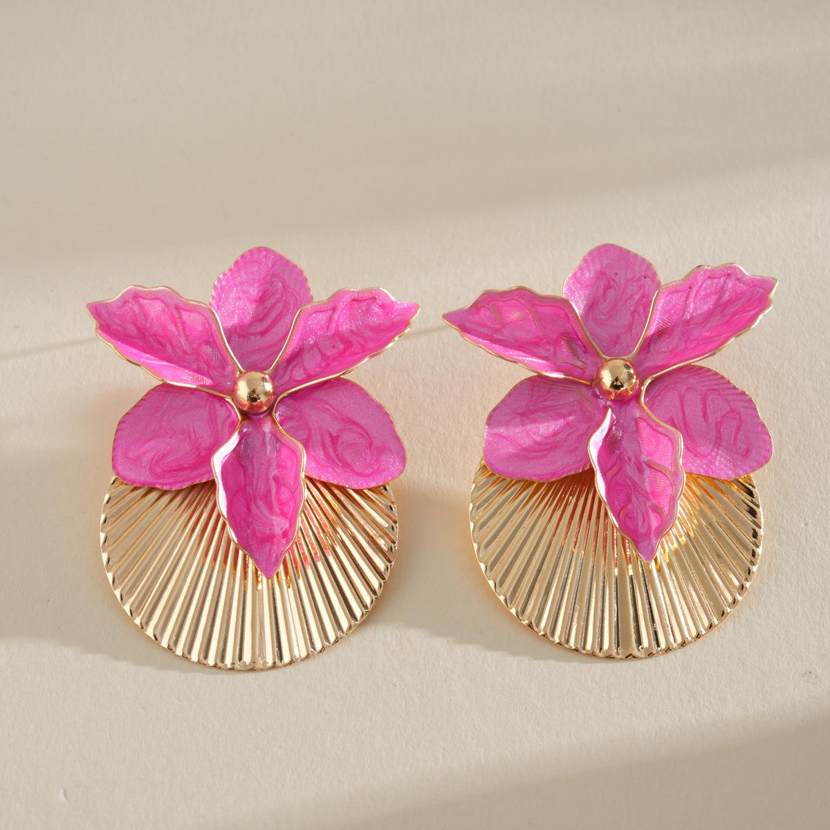 

DIGADAGU Alloy Flower Oval Geometric Stud Earrings New Simple Exaggerated Earrings Women Party Zircon Accessories Яскраво-рожевий