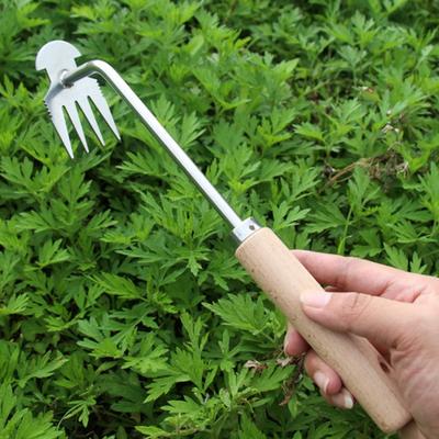 Effortless Weeding: 1pc Durable Weed Puller-4 Sharp Teeth-Long Solid Wood Handle-Gardening Tool
