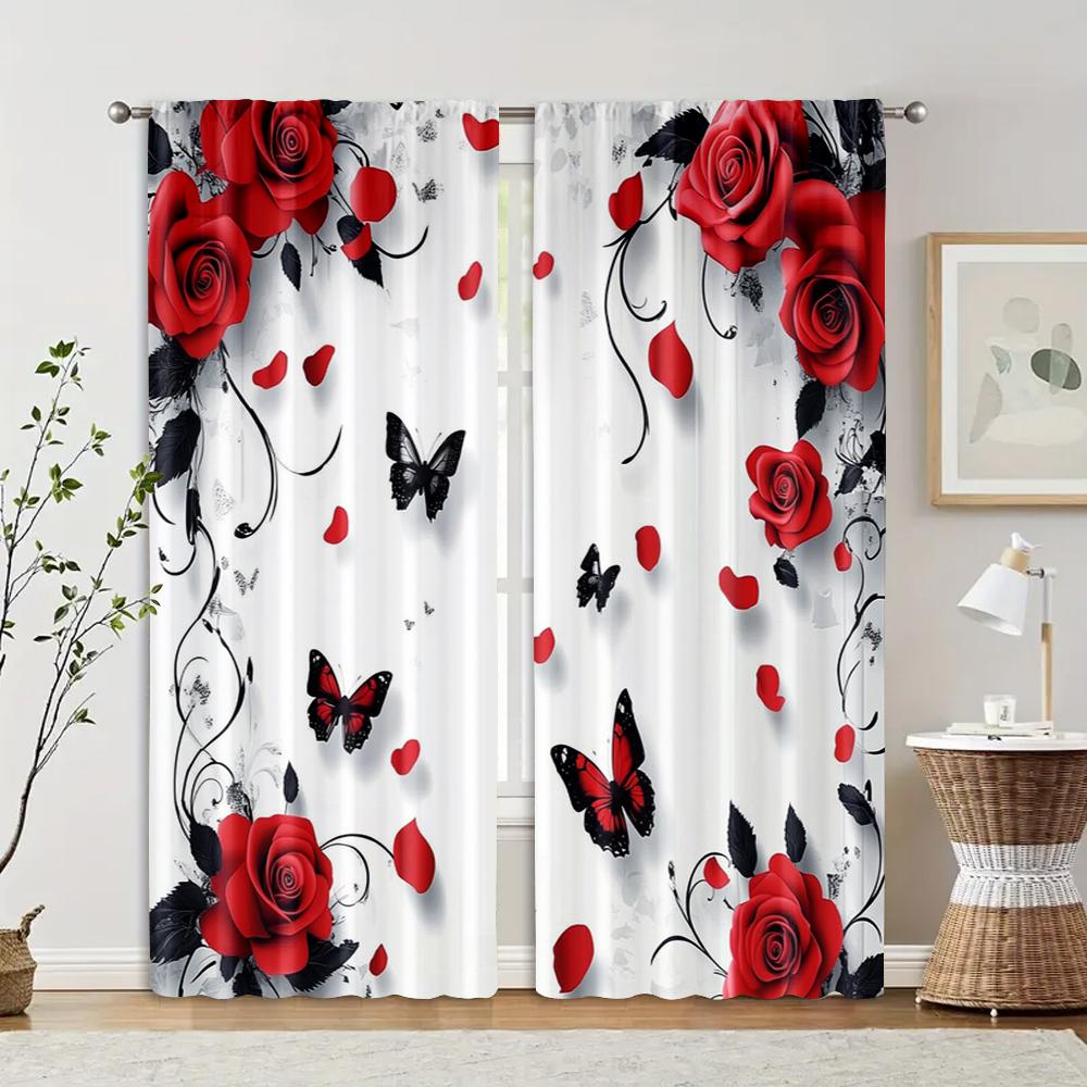 

2 шт., Занавеска с 2D-принтом, Абстрактный дизайн розы, Универсальная ткань (без удилища) Арт-деко Праздничный Идеал для Домашнего Декора и 29x65in(75x166cm)
