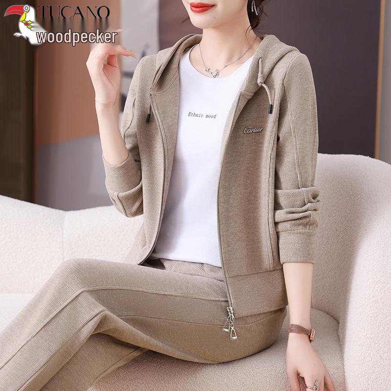 

Жіночий комплект штанів прямого крою та куртки-світшота Woodpecker - 2025 Весна/Осінь Повсякденний спортивний одяг 3XL (130—143 jin) хакі