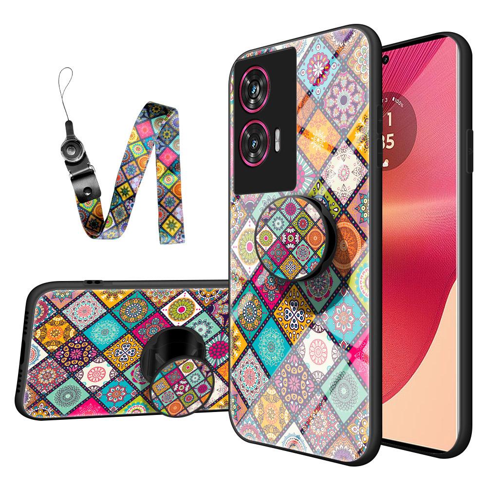 

Чехол для Motorola Edge 50 Fusion 5G с подставкой, этническим узором, из закаленного стекла, чехол для телефона со шнурком Checkered Pattern