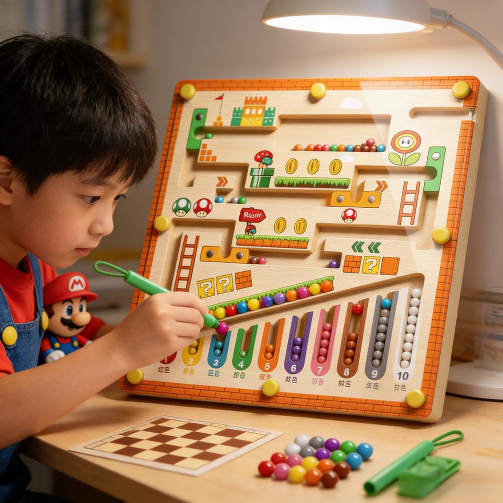 Wooden Magnetic Board Puzzle: Color Matching & Number Counting Maze, Preschool Stem Learning Toy For Fine Motor Development