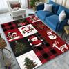 Festive Snowman & Santa Claus Area Rug - Crystal Velvet, Red Plaid with Holiday Patchwork Design, Perfect for Living Roo