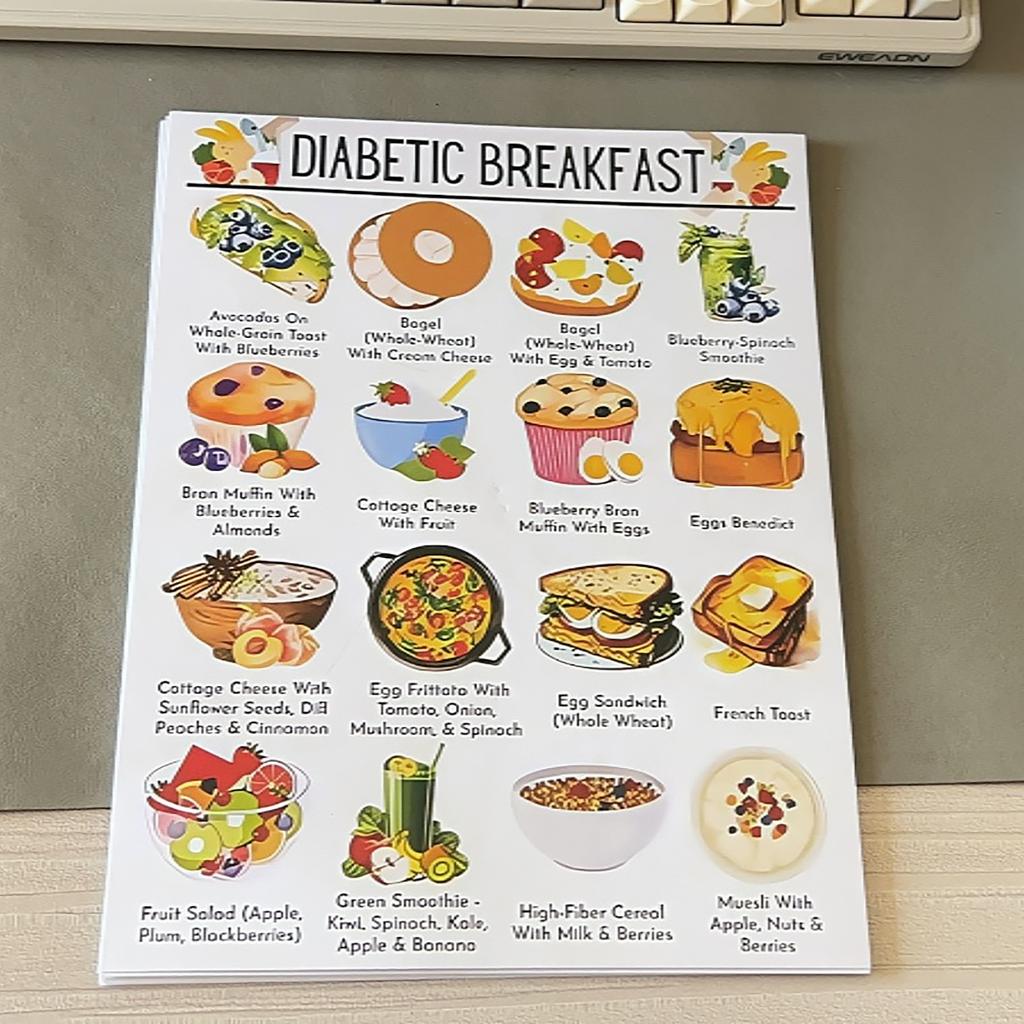 12 Stück Diabetes Essensliste Diabetes Mahlzeitenplan Informationen Diätplan, Liste kohlenhydratarmer Lebensmittel zur Blutzuckerkontrolle