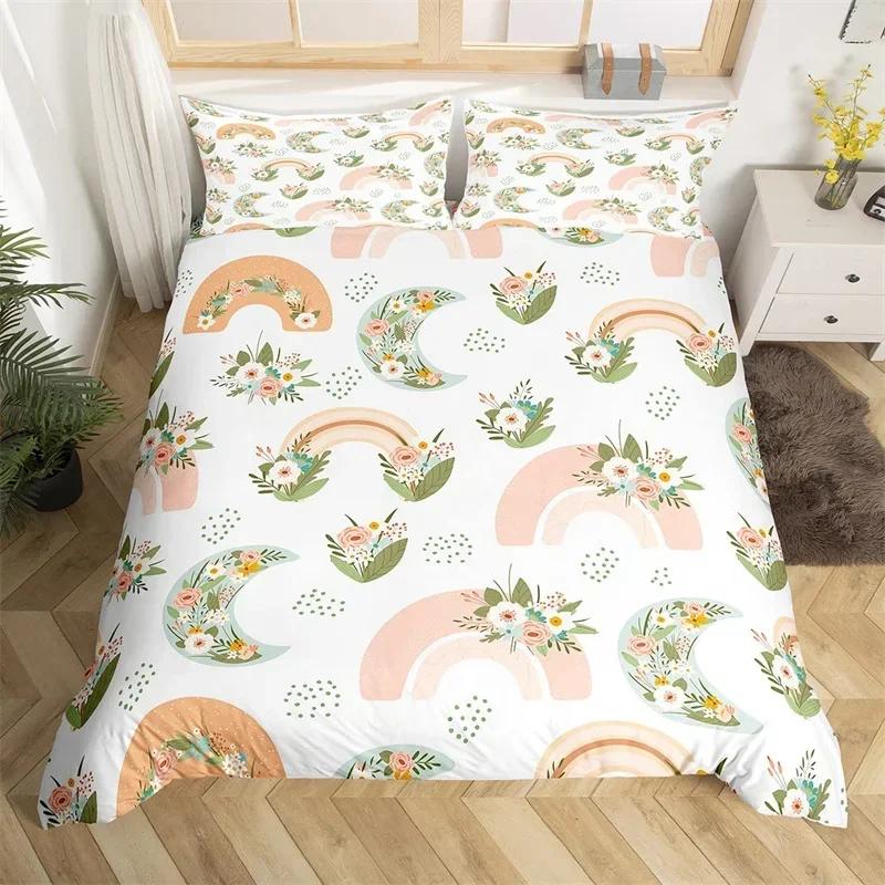 Rustic Flower White Tree Leaves Floral Comfortable Duvet Cover Pillowcase Bedding Set Children Bedroom Decoration Home Textile