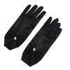 Women Elegant Satin Short Mittens Faux Pearl Pendant Decoration Solid Color Etiquette Gloves Dinner Party Opera Wedding Stage Performance