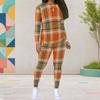 Women Plus Size White Printed Round Neck Long Sleeve Top Fitted Pants Two Piece Set