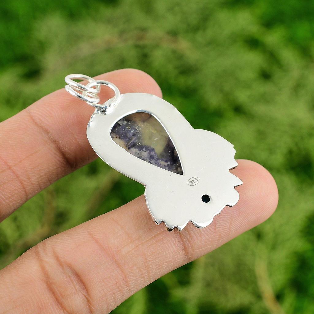 Daughters Day Sale Natural Tiffany Jasper Tanzanite Quartz 925 Silver Pendant
