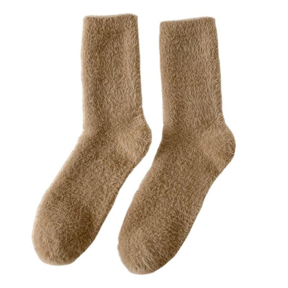 

Solid Color Fashion Thick Retro Man Socks Middle Tube Hosiery Korean Style Socks Mink Velvet хаки