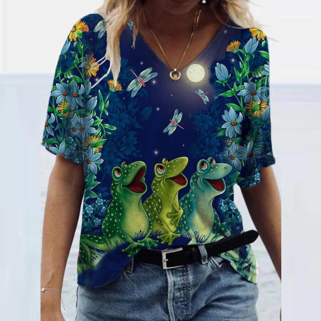 Fashion Women's Summer Printed Short Sleeve Crew-Neck T-Shirt Casual Tee Tops