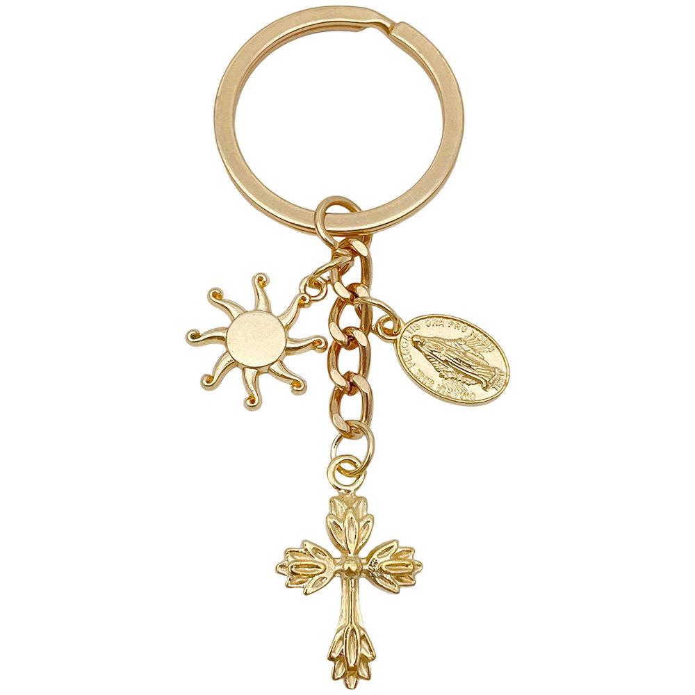 Antique Silver/KC Gold Heart Wings Cross Keychain Pendant