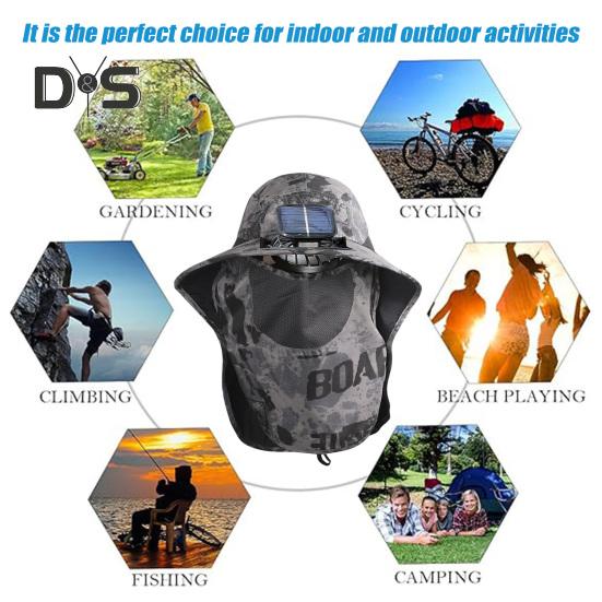 Men's Sun Hat Outdoor Hiking Sun Protection Cap with Solar And USB Powered Fan Wide Brim Fishing Hat with Neck Flap for Men Women