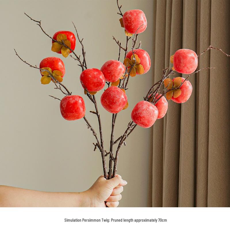 7-Head Artificial Persimmon Branch: Ruyi Flower Arrangement for Living Room Decoration