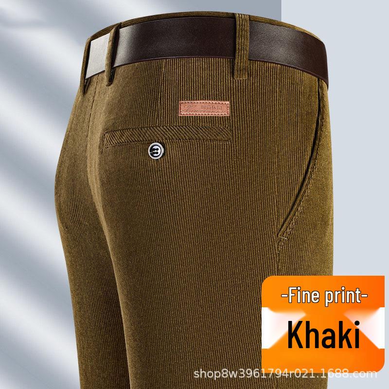 Men's Striped Corduroy Pants – Velvet-Lined for Autumn/Winter, Ideal for Middle-Aged Dads, High-End Style.