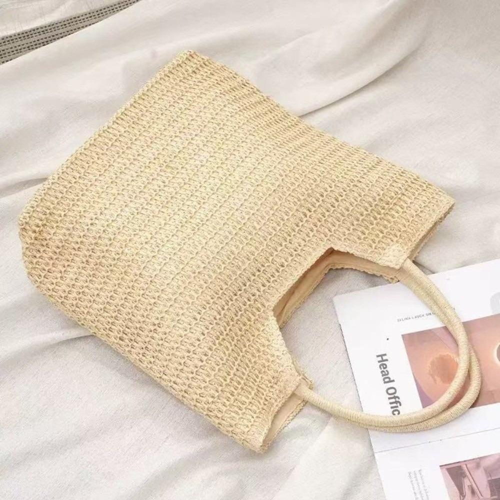 

Portable Straw Tote Bag Large Capacity Solid Color Beach Handbag Travel Handbag Women